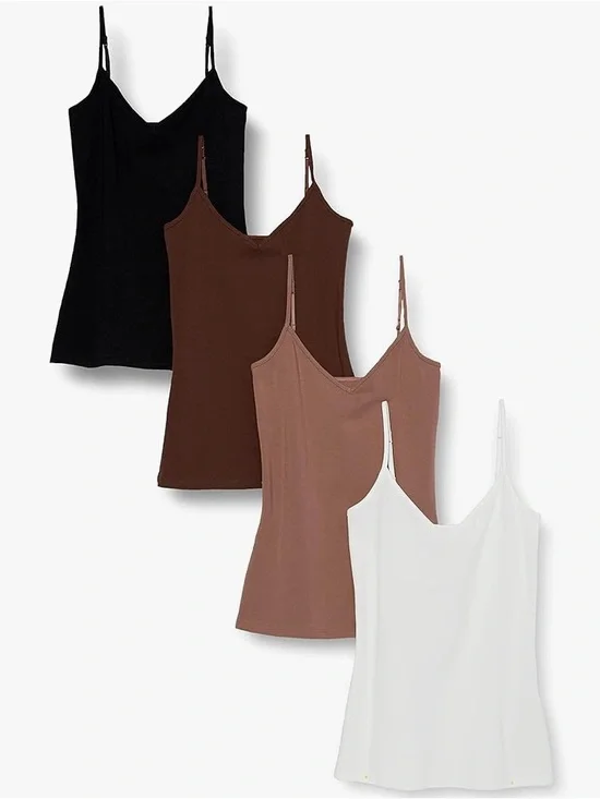 Amazon Essentials 4 Pack V-cut Tank Tops Spaghetti Strap Brown Black White Camis - Picture 7 of 15